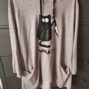 Pink/Mauve Hoodie With Mischievous Cat